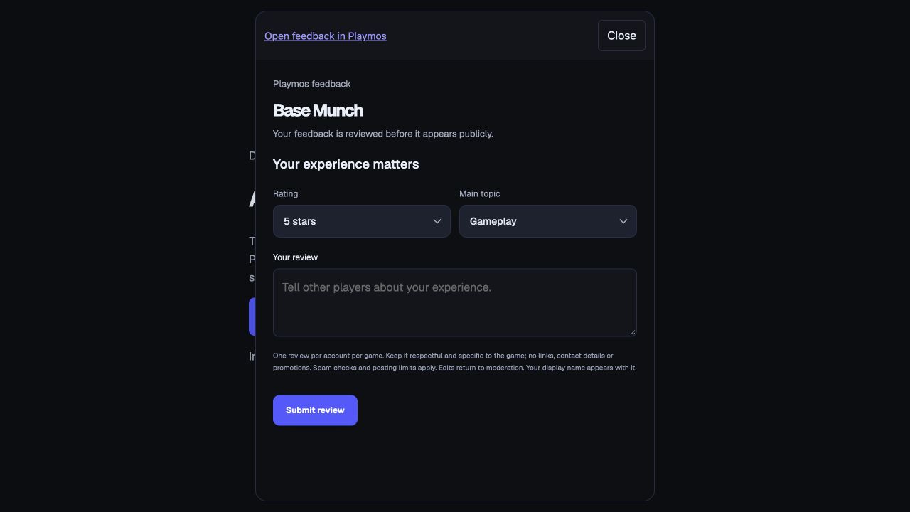 Compact Playmos-hosted feedback form